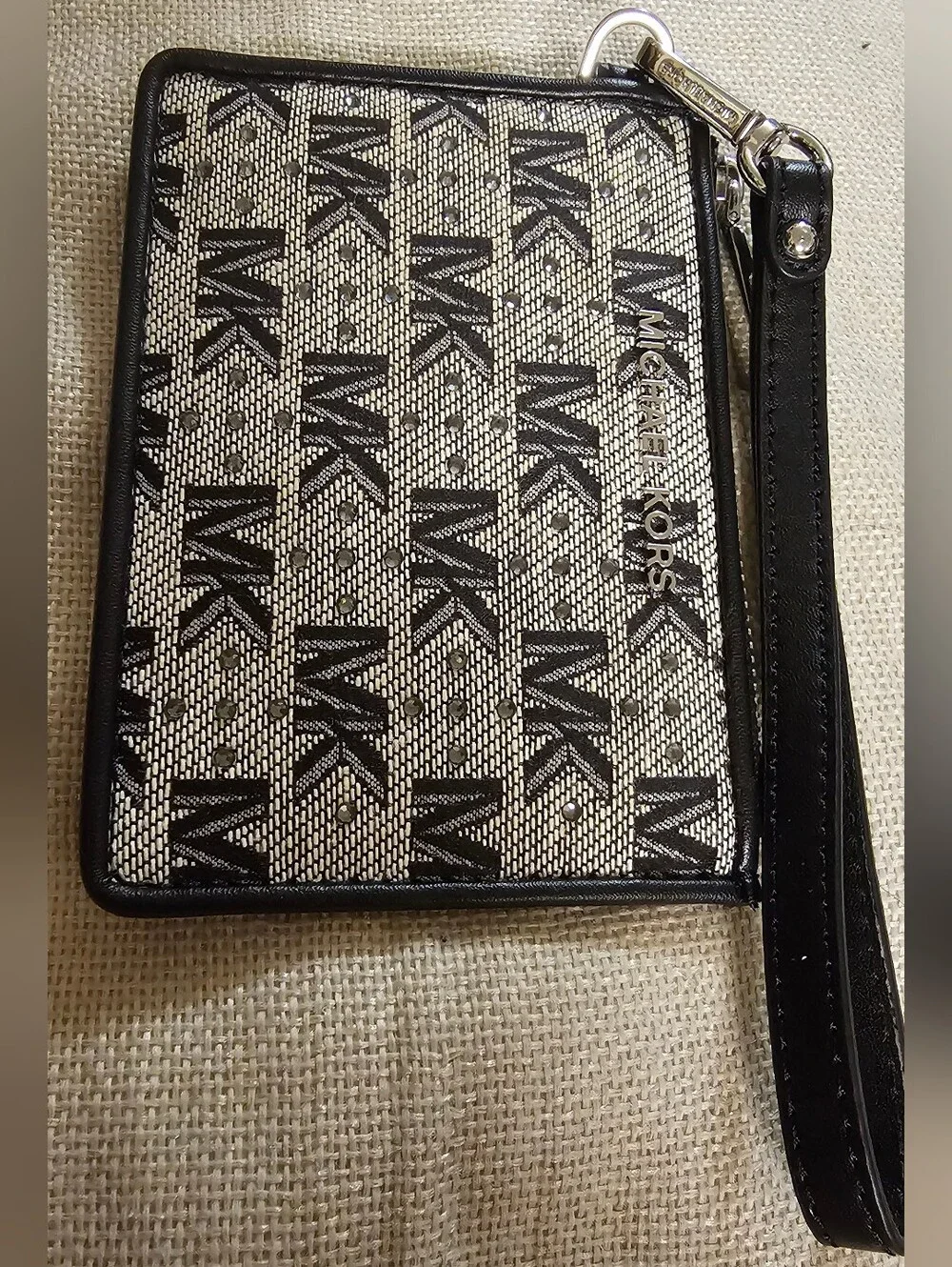 Michael Kors Jet Set Small Coin Purse Blk Monogram With Rhinestones EUC